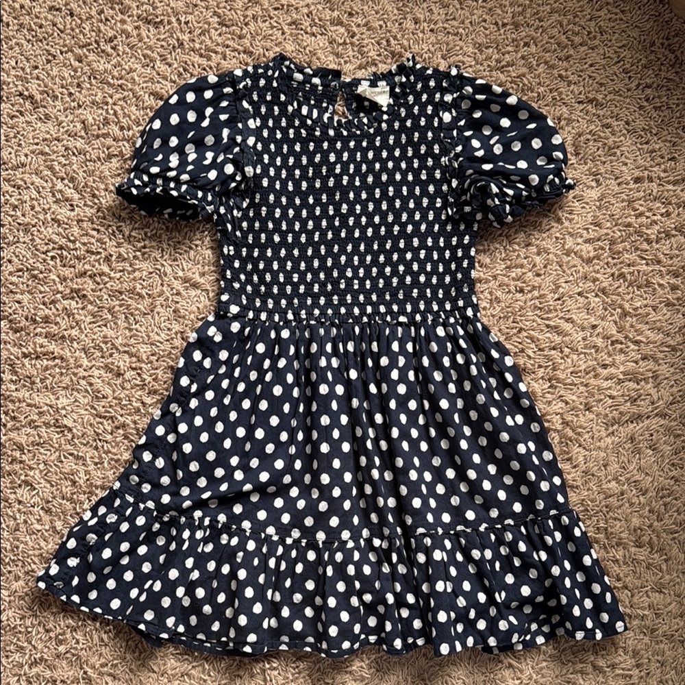 Crewcuts kids navy blue and White Puff Sleeve Casual dress girls size 6